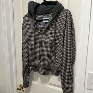 American Eagle Outfitters Black and Gray Plaid Button Down Shirt